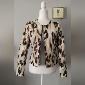 Leopard Print Zip-Front Varsity Jacket - Cream & Brown